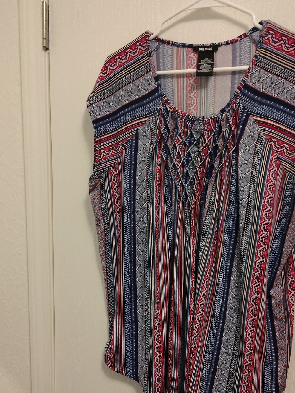 Premise Striped Sleeveless Smocked Neck Blouse